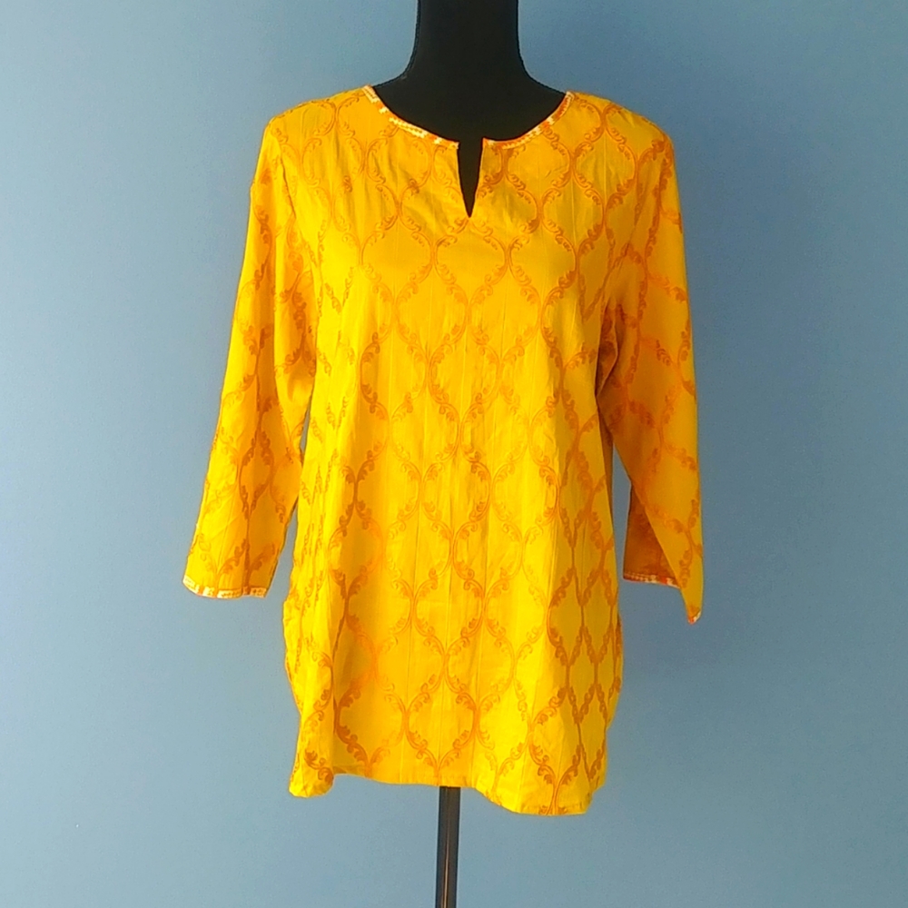 Ethnics Outfitters Yellow Embroidered Tunic Top S